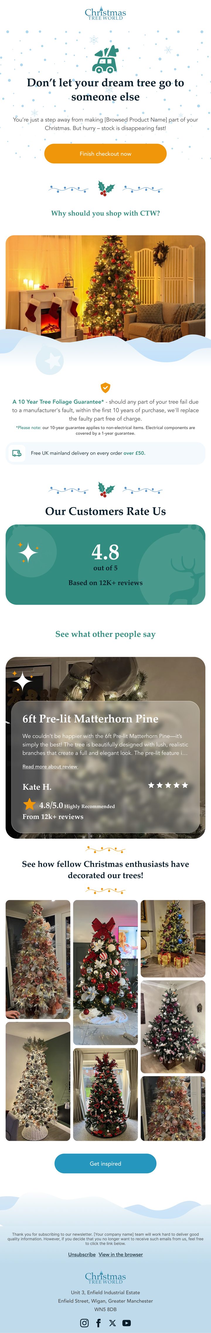 Christmas Tree World checkout abandonment email